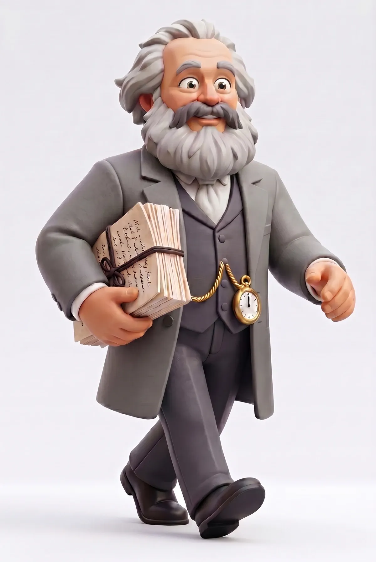 Zeitlegende Sammelfigur Karl Marx eilt mit seinem Manuskript unterm Arm zur Druckerei