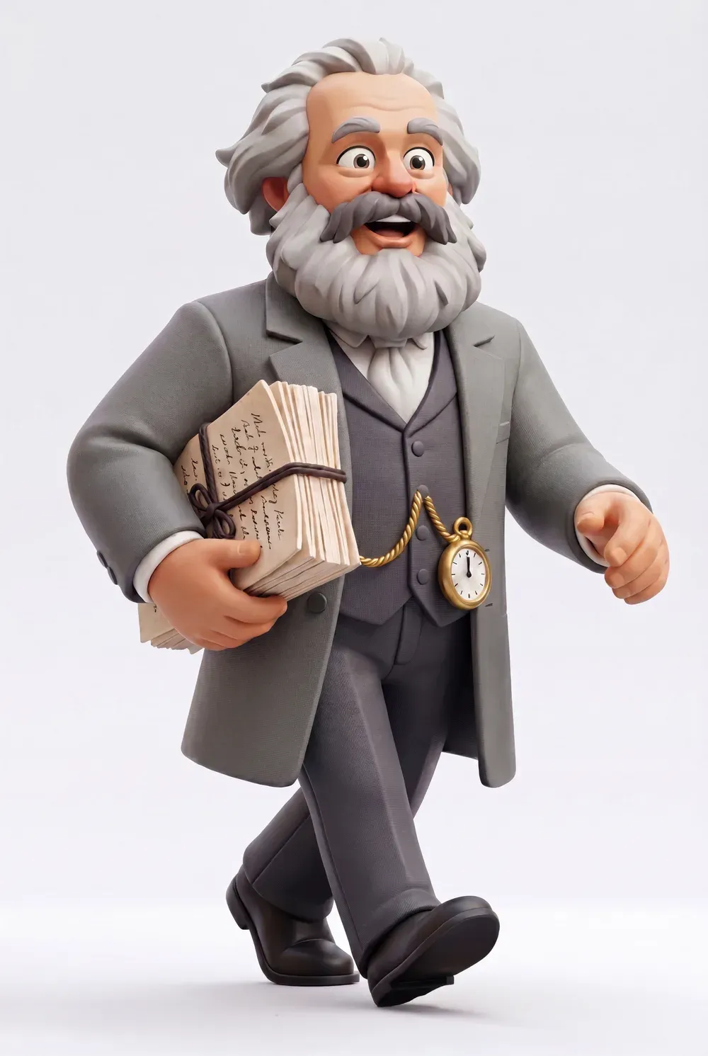 Zeitlegende Sammelfigur Karl Marx eilt mit seinem Manuskript unterm Arm zur Druckerei