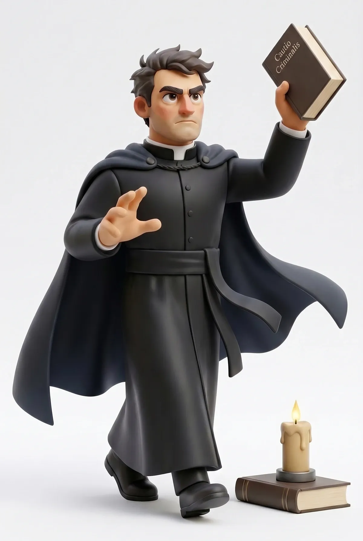 Zeitlegende Sammelfigur Friedrich Spee als Jesuit mit der Streitschrift Cautio Criminalis, Kerze und Buch zu seinen Füßen
