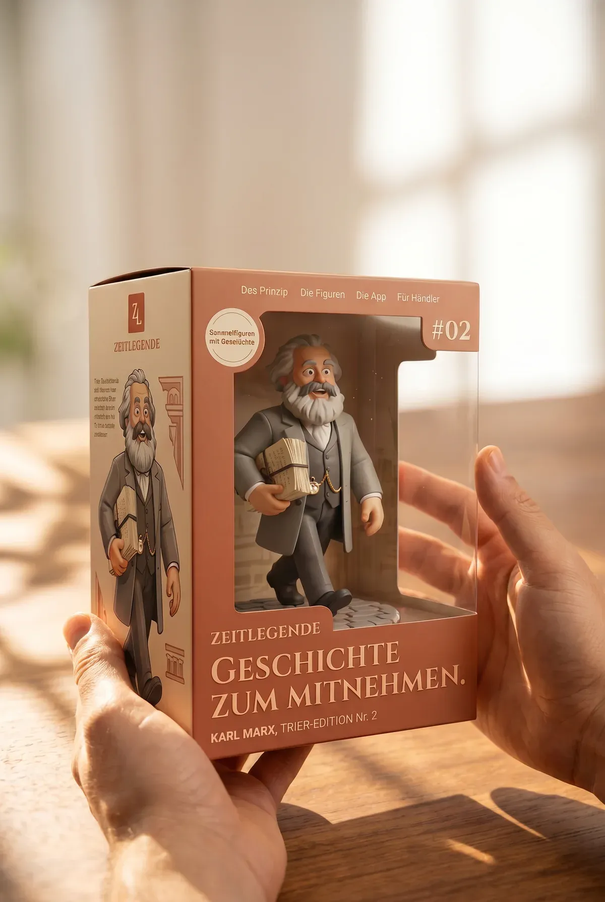 Verpackte Zeitlegende-Sammelfigur in der Produktbox, bereit für das Regal