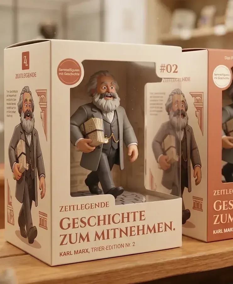 Verpackte Zeitlegende-Sammelfigur in der Produktbox, bereit für das Regal
